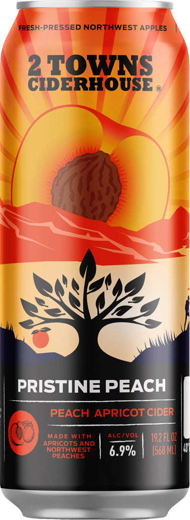 2 Towns Pristine Peach Apricot Cider 19.2oz Can