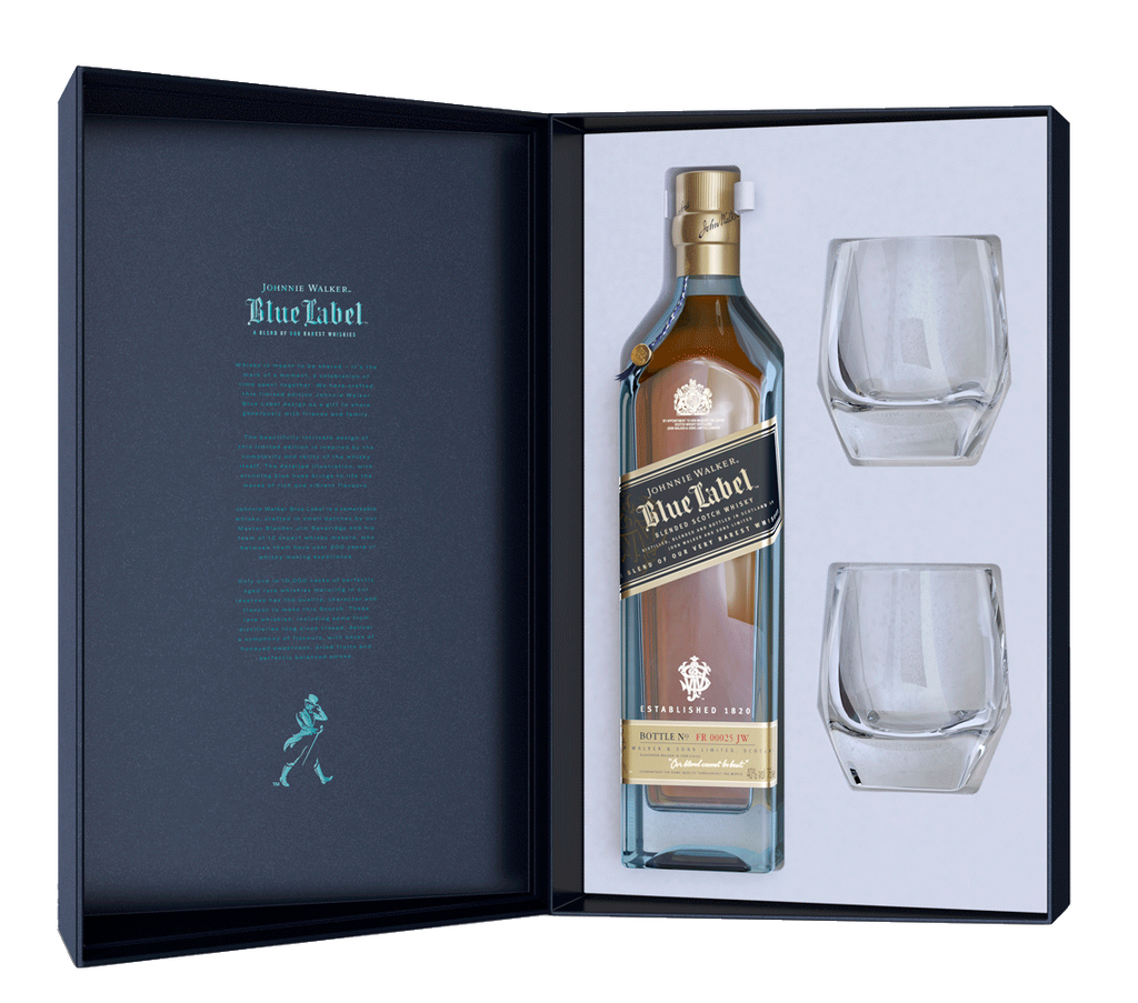 Johnnie Walker Blue Label With 2 Crystal Glasses 750ml