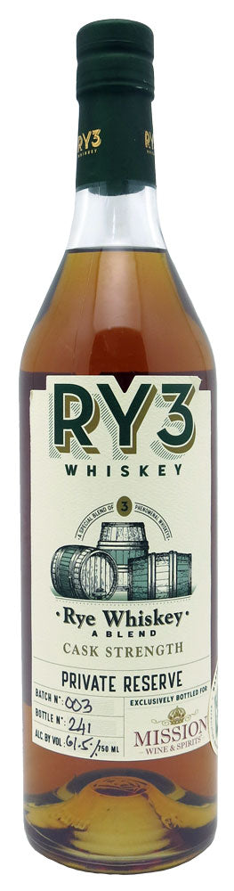 Ry3 Mission Exclusive Single Rum Barrel 61.5% Cask Strength Rye Whiskey 750ml