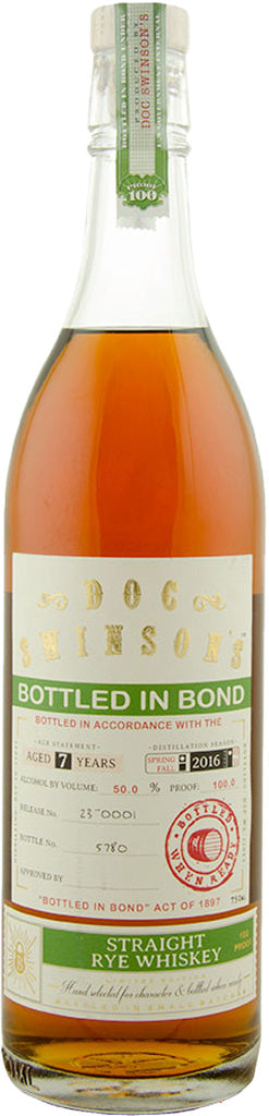 Doc Swinson Bottled in Bond Straight Rye Whisey 7 Year Old 750ml-0