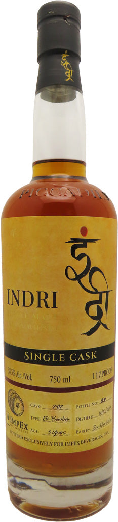 Indri Ex-Bourbon Single Cask No.2917 Indian Single Malt Whisky 750ml