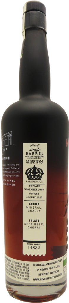 New Riff "Mission Exclusive" Single Barrel #14882 111.9 Proof Cask Strength Kentucky Straight Rye Whiskey 750ml-0