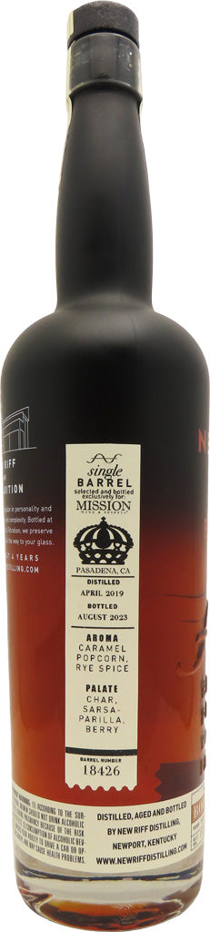 New Riff "Mission Exclusive" Single Barrel #18426 110.4 Proof Cask Strength Kentucky Bourbon 750ml