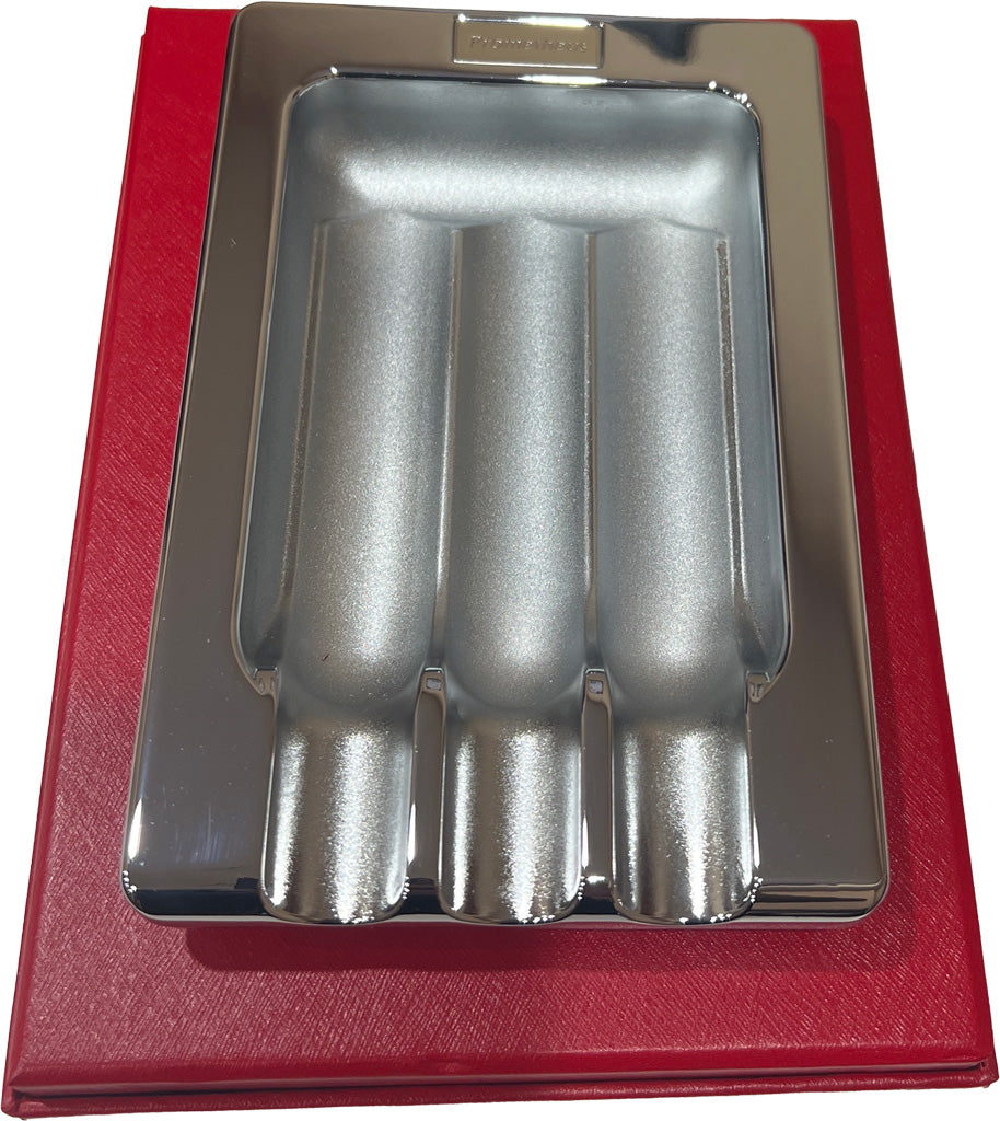 Prometheus 3 Cigar Grooves Shiny Chrome Ashtray-0