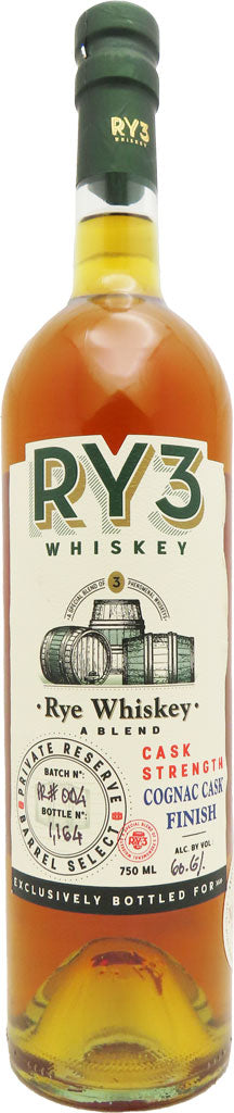 Ry3 Mission Exclusive Private Barrel Cask Strength Cognac Cask Finish Rye Whiskey 750ml-0