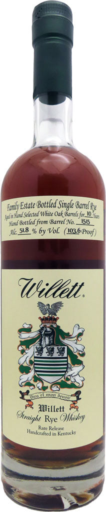 Willett Family Estate Rye Whiskey 10 Year Old #1515 103.6 Proof 750ml-0