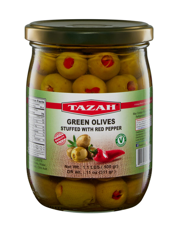 Tazah Green Olive Stuffed with Pepper 11oz Btl