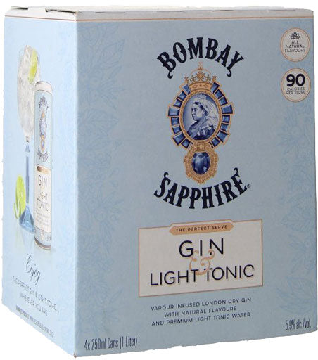Bombay Gin & Light Tonic 4pk Cans-0