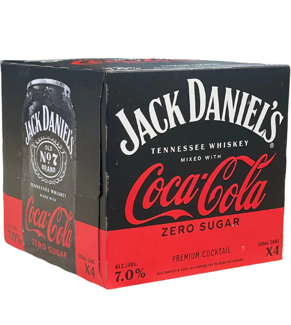Jack Daniel's With Coca Cola Zero Sugar Cocktail 4pk Cans