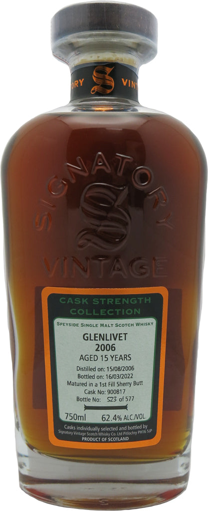 Signatory Glenlivet 2006 15 Year Old Cask Strength Single Malt Whiskey 750ml-0
